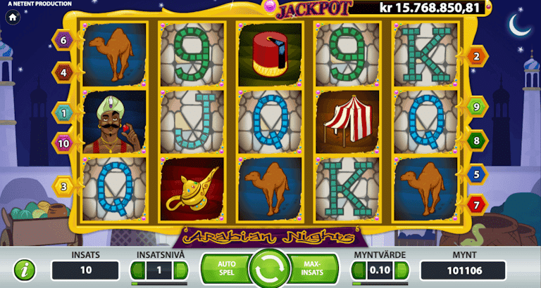 Gameplay av sloten Arabian Nights.