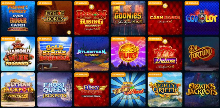 En bild som visar ett urval av jackpott slots på casino and friends