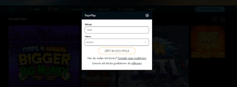 Bild som visar insättning på casino and friends