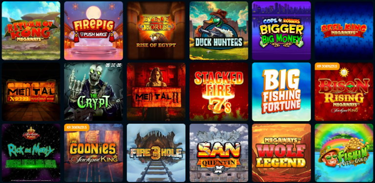 Bild som visar ett urval av slots i lobbyn hos casino and friends