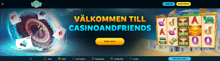 En bild som hälsar alla välkomna till casino and friends casino