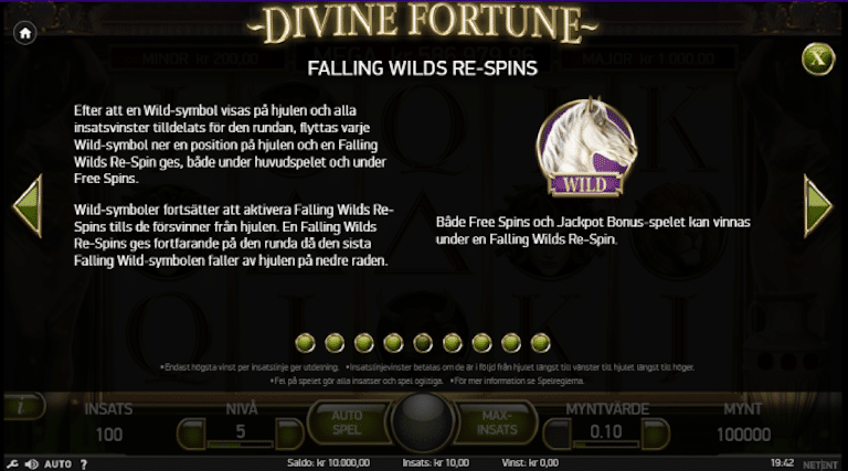 Bild på Divine Fortune spelregelr som förklarar hur Wilds fungerar