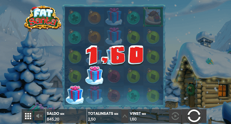 Vinst på 1,60 kronor som vi fick när vi testade spelet Fat Santa.
