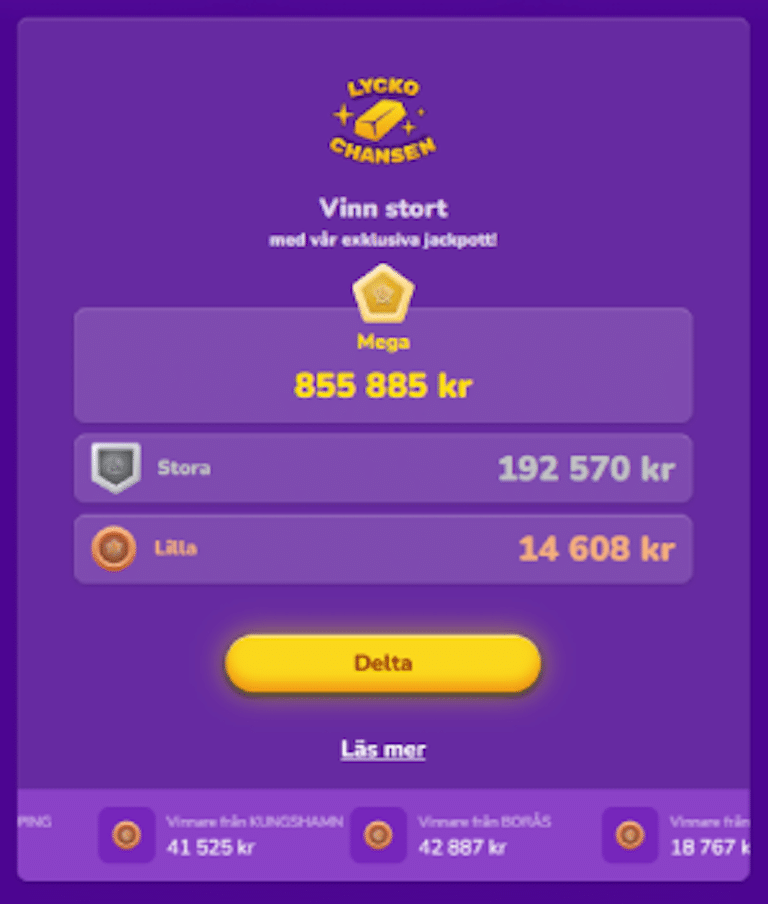 Bild som visar fakta om Lyckochansen med olika jackpottnivåer