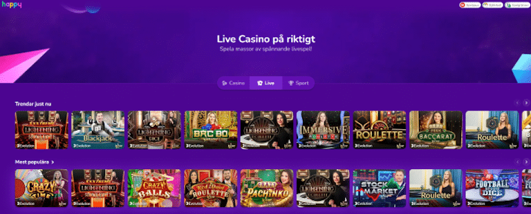 bild som visar happy casino live casino lobby