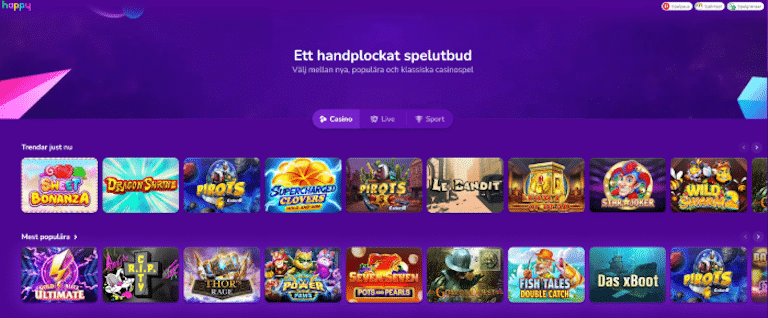 Bild som visar slots lobby hos Happy casino