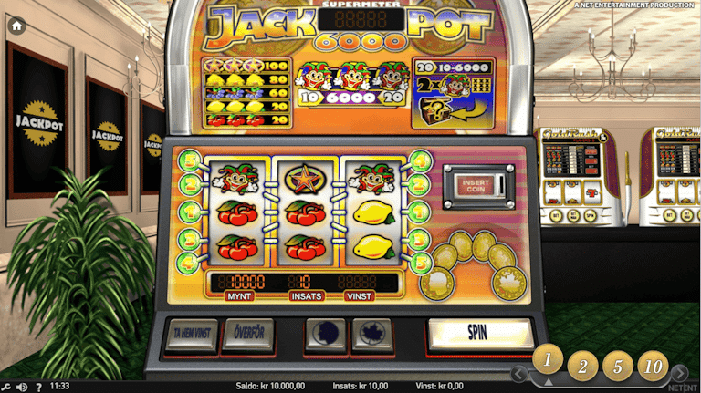 Jackpot 6000 slot i retrodesign och traditionella symboler.