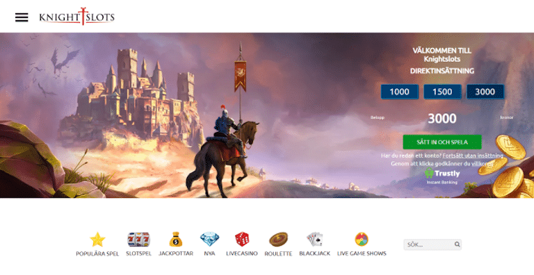 knightslots med en häst och riddare som rider mot ett slott