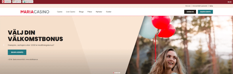 Bild som visar startsidan på Maria casino