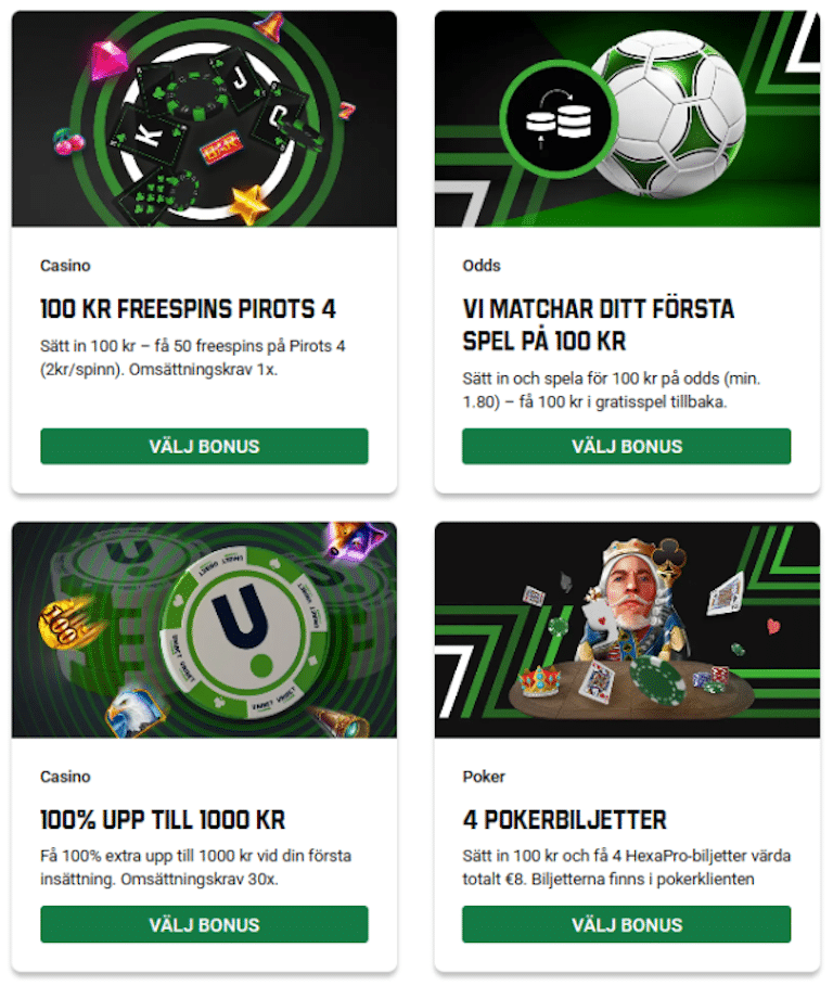 bild som visar de olika bonusalternative hos unibet