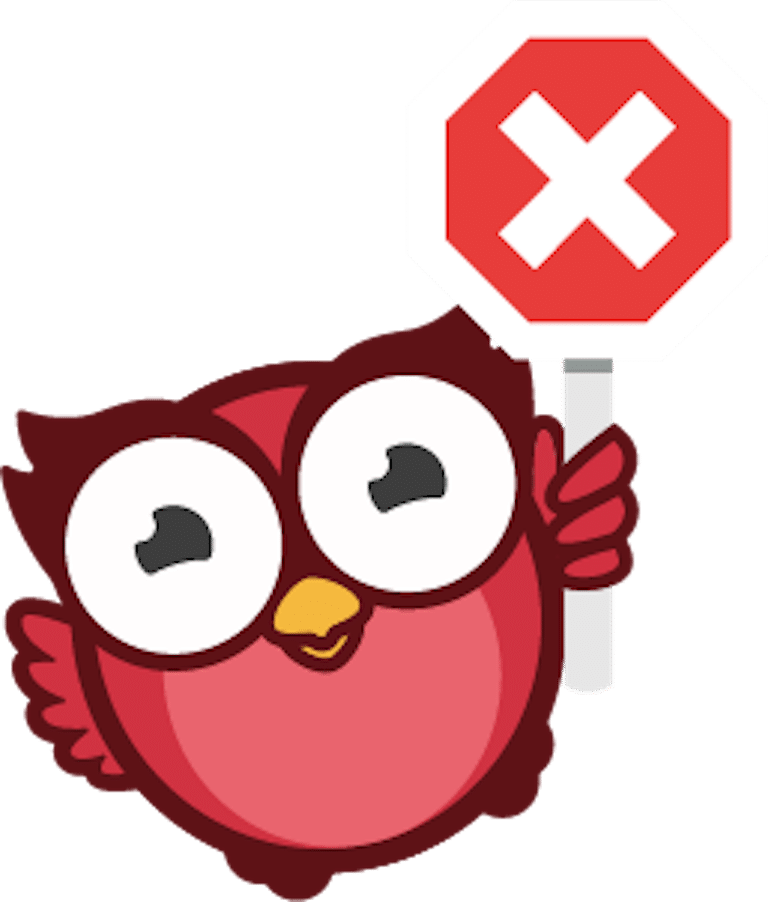 Bild på Owlie som håller upp en stoppskylt