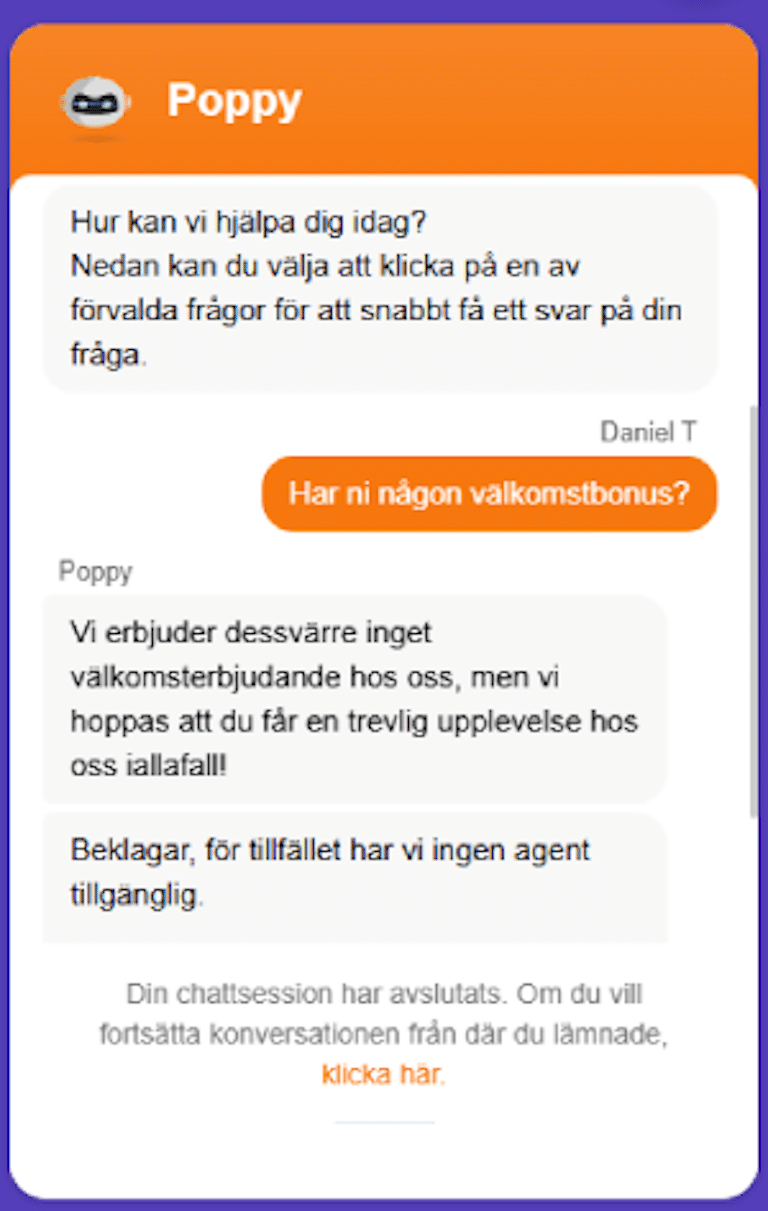 Bild som visar Poppy - Pop casino chattbot