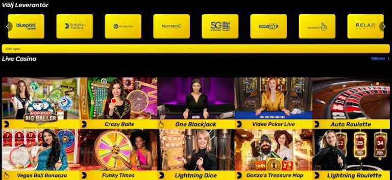 bild på livecasino hos Race casino