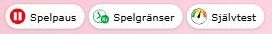Knapparna Spelpaus, Spelgränser och Självtest syns överst på varje sida.