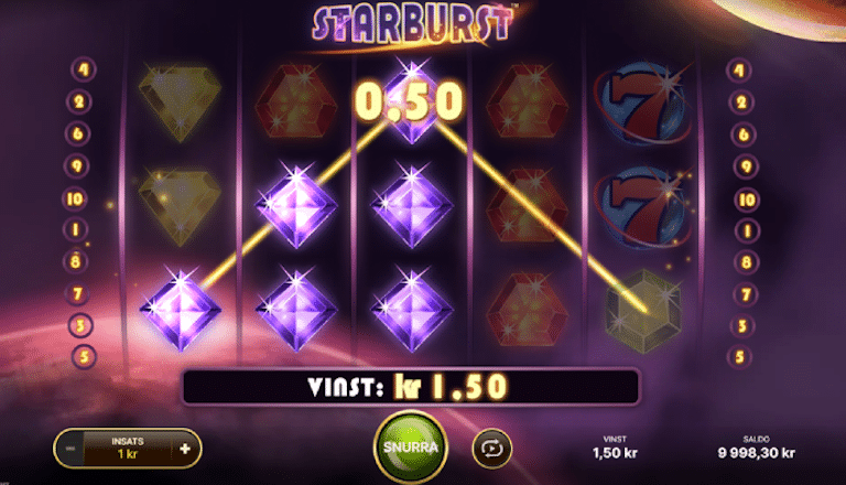 Bild på en vinst i Starburst slot