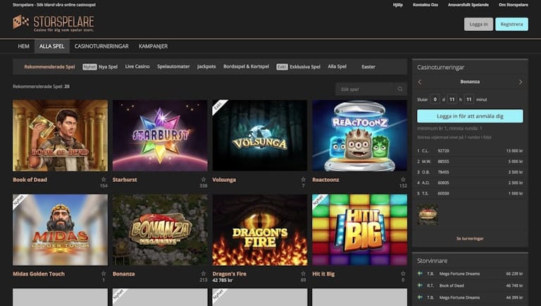 Hos Storspelare finns ett storslaget spelutbud med fokus på slots