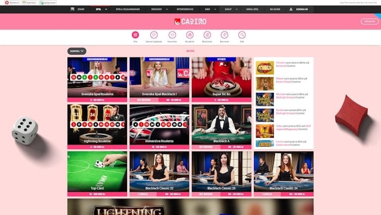 Så här ser live casino ut hos Svenska Spel