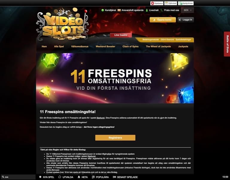 11 free spins vid insättning